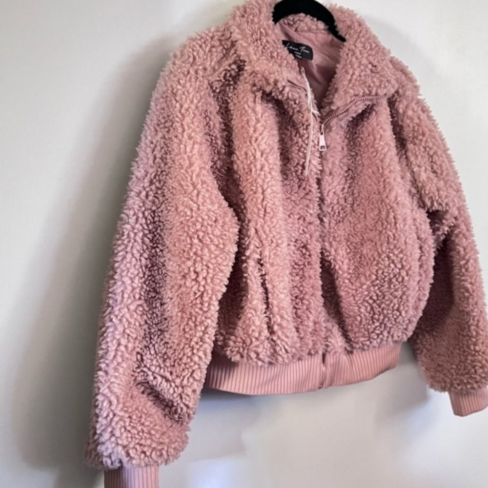 Love Tree Teddy Jacket Mauve Large Bomber Style Zip Front - Picture 2 of 14